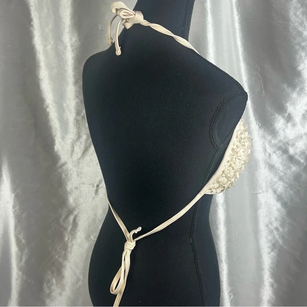Ivory Floral Lace Bikini Top – Romantic Mesh Bralette Swimwear XL Cottagecore